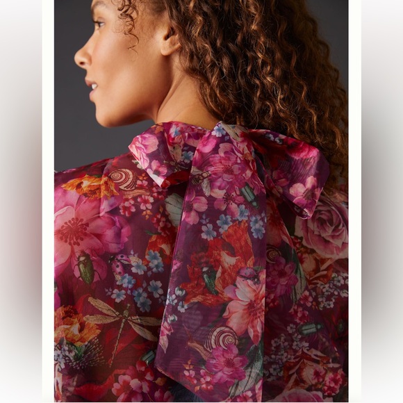 NWT Anthropologie Organza Blouse Purple Motiff Sz XXS - Picture 4 of 13